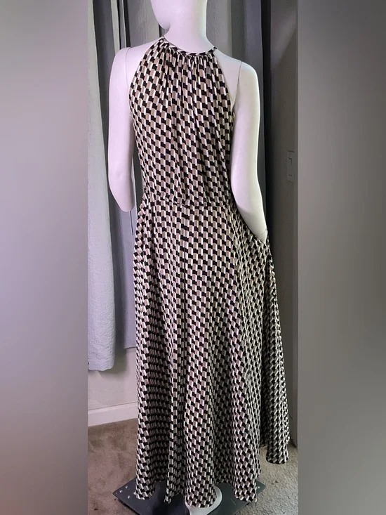 Diane Von Furstenberg SALLY SQUARE SHIFT Black and Cream Geometric Maxi Dress 👗 - Picture 3 of 15